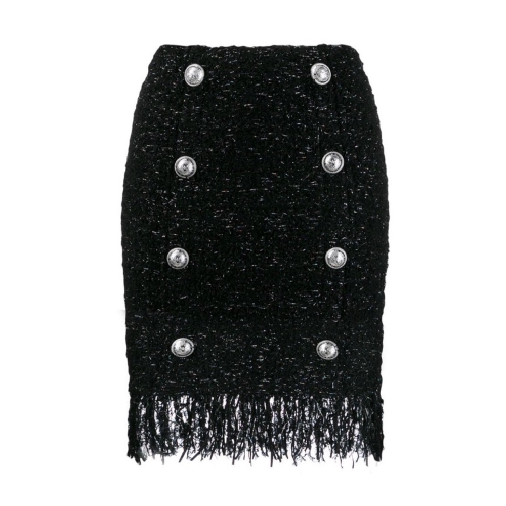Balmain Fringed Tweed Skirt